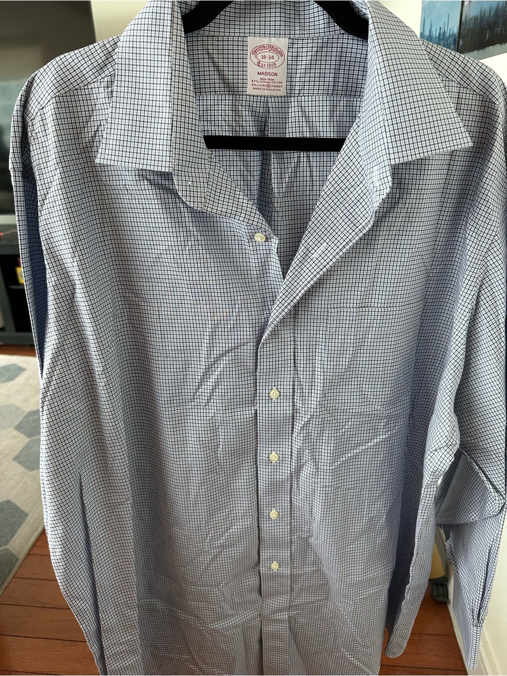 Madison Light Blue and White Micro-Check Dress Shirt
